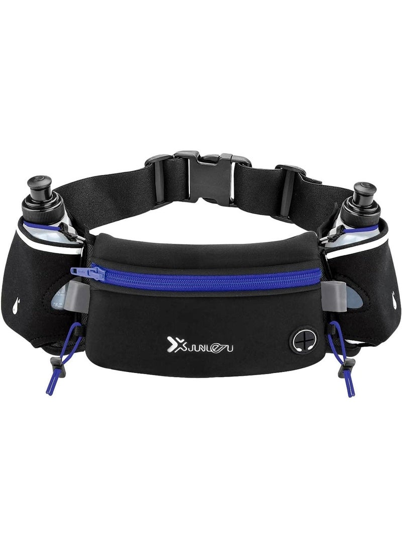 jaexest Running Belt with Water Bottles (2 x 175ML) – Hydration Waist Pack Waterproof – Sports Pouch Fits iPhones – Adjustable Waist Bag for Marathon, Running, Hiking, Cycling – Blue - Image 1