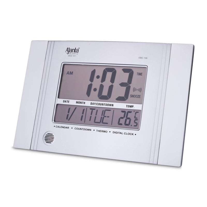 Ajanta Quartz Plastic Abstract Rectangle Digital Alarm Wall Clock (Grey, 29 cm x 19 cm x 2.5 cm, ODC 130) - Image 5