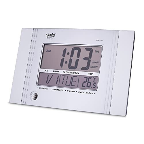 Ajanta Quartz Plastic Abstract Rectangle Digital Alarm Wall Clock (Grey, 29 cm x 19 cm x 2.5 cm, ODC 130) - Image 1
