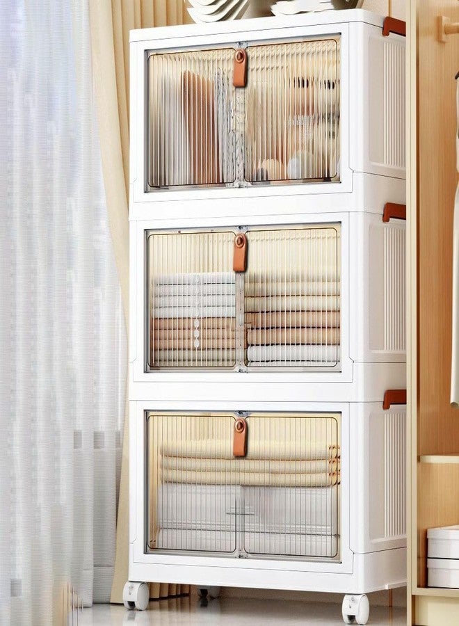 YASONIC 𝟯 𝗧𝗶𝗲𝗿 Foldable Plastic Rack for Storage/Kitchen Cupboard/Versatile and Sturdy Wardrobe for Clothes/Multipurpose Storage Organizer/Closet for Bedroom/Living Room/Laundry Room (Off White) - Image 1
