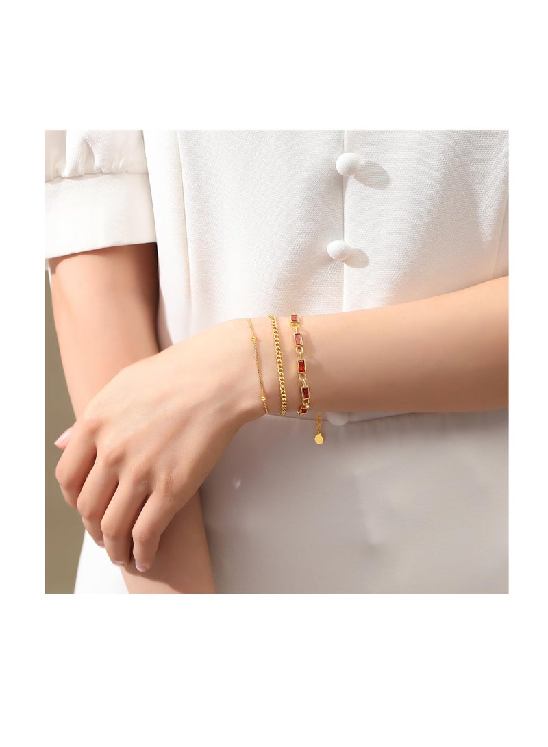 Excefore سوار ذهبي بأحجار الميلاد للنساء، مجموعة أساور مطلية بالذهب ومتعددة الطبقات مع سلسلة مشبك ورق، سوار كوبي قابل للتعديل للنساء، أساور ذهبية قابلة للتكديس للنساء - Image 2