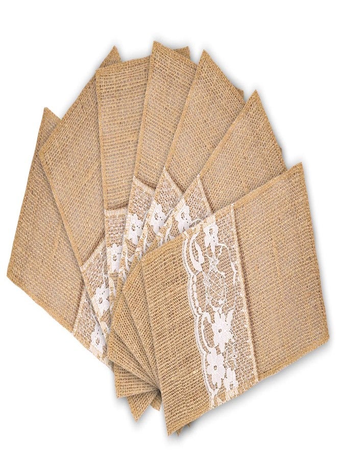 MDS Pack Of 50 Wedding Burlap 4 x 8 Inch Burlap Lace Utensil Cutlery Holders Pouch Silverware Holder Knifes Forks Bags Burlap Napkin Bag for Rustic Wedding Party and Tableware Decorations - Image 2