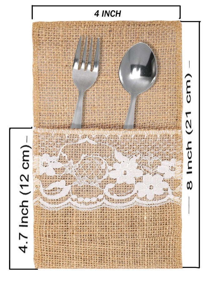 MDS Pack Of 50 Wedding Burlap 4 x 8 Inch Burlap Lace Utensil Cutlery Holders Pouch Silverware Holder Knifes Forks Bags Burlap Napkin Bag for Rustic Wedding Party and Tableware Decorations - Image 3