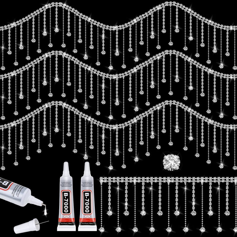 Tetutor 2 Yard Rhinestone Trim Fringe with B7000 Glue, Irregular Rhinestone Fringe Belt Rhinestones Tassel, Sparkle Diamond Fringes Rhinestones Ribbon Tassel Chain for DIY Clothing Wedding Decoration - Image 1