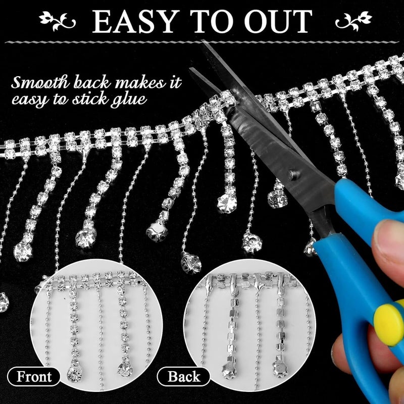 Tetutor 2 Yard Rhinestone Trim Fringe with B7000 Glue, Irregular Rhinestone Fringe Belt Rhinestones Tassel, Sparkle Diamond Fringes Rhinestones Ribbon Tassel Chain for DIY Clothing Wedding Decoration - Image 5
