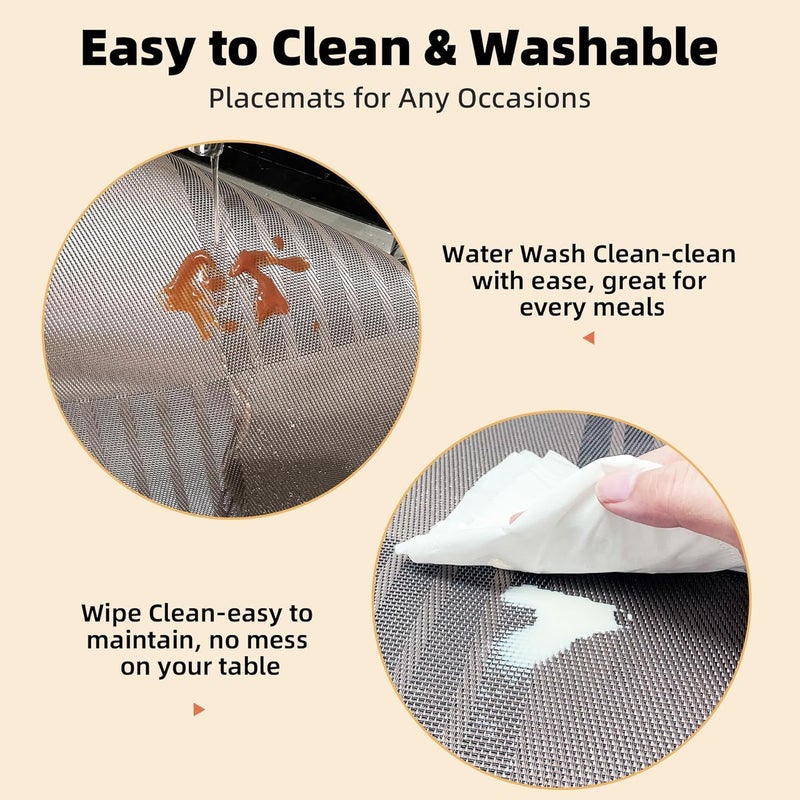 FS COOL Washable Table Mats Table Mats Set of 6 PVC Dining Table Placemats Mat for Dining Table Plate Mat Set of 6 Vinyl Place Mats Durable NonSlip Heat Resistant PVC Table Mats Grey Set of 6 - Image 5
