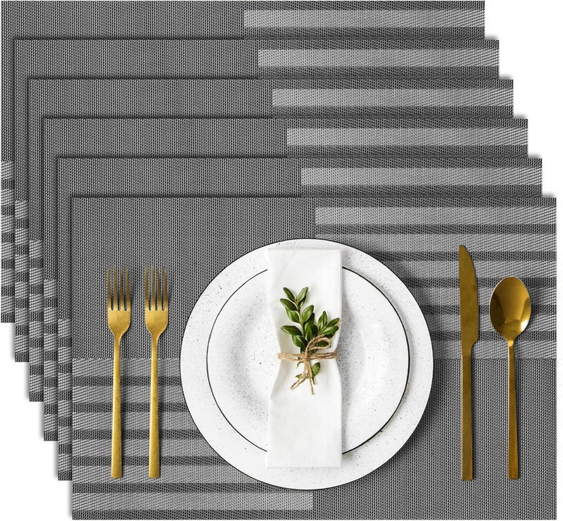 FS COOL Washable Table Mats Table Mats Set of 6 PVC Dining Table Placemats Mat for Dining Table Plate Mat Set of 6 Vinyl Place Mats Durable NonSlip Heat Resistant PVC Table Mats Grey Set of 6 - Image 1