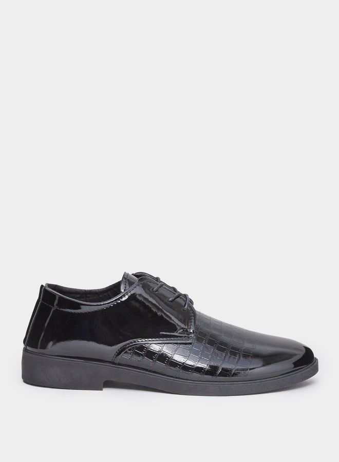 Styli Black Patent Textured Oxford Shoes - Image 1