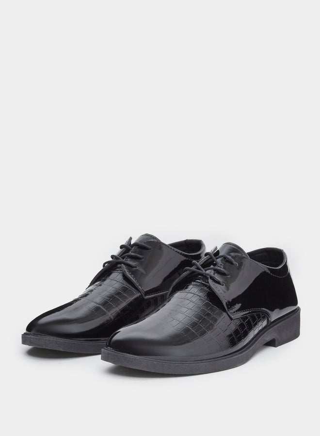 Styli Black Patent Textured Oxford Shoes - Image 2