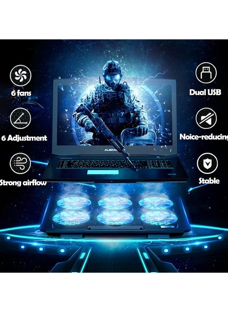 Laptop Cooling Pad, Laptop Cooler Stand with 6 Quiet Cooling Fans and 6 Height Adjustable Dual USB Powered Gaming Laptop Cooling Stand for 12-17 Inch Laptop Computer  - Image 3