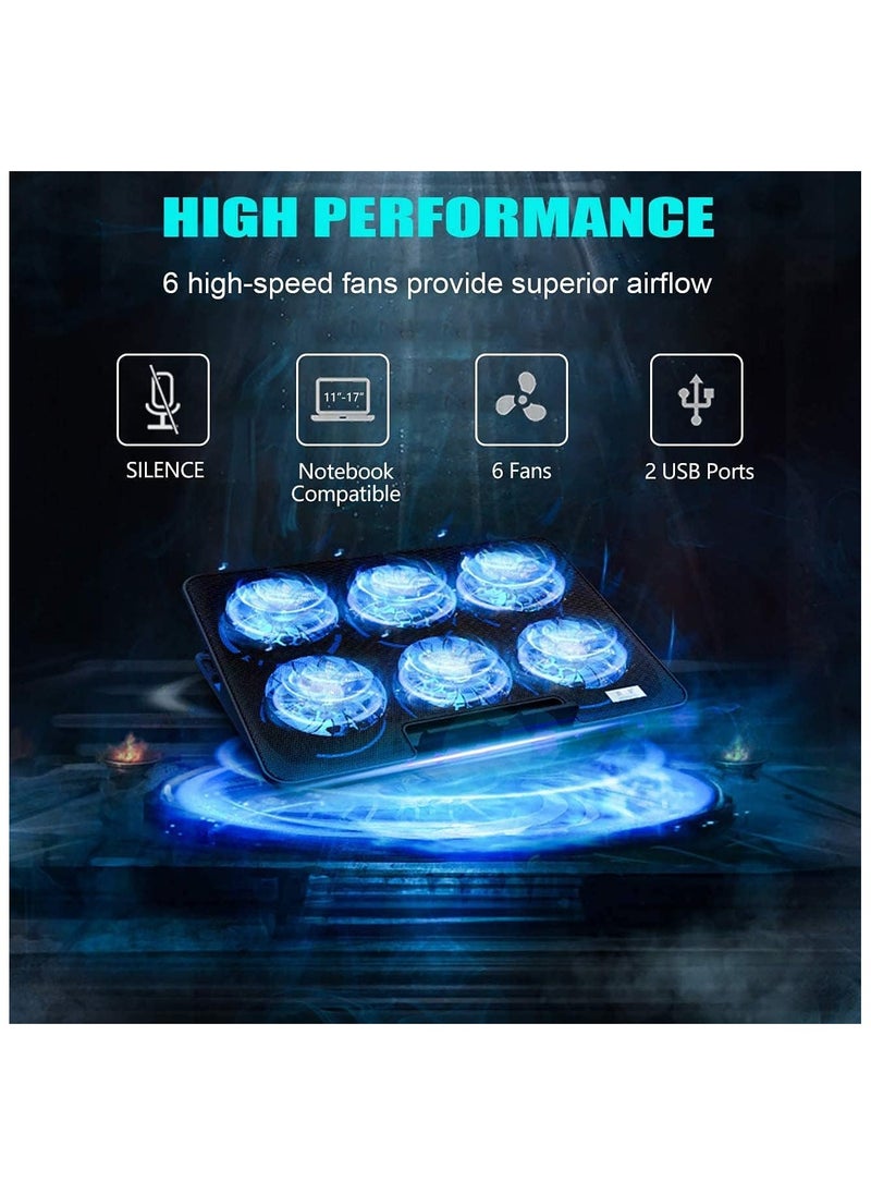 Laptop Cooling Pad, Laptop Cooler Stand with 6 Quiet Cooling Fans and 6 Height Adjustable Dual USB Powered Gaming Laptop Cooling Stand for 12-17 Inch Laptop Computer  - Image 2