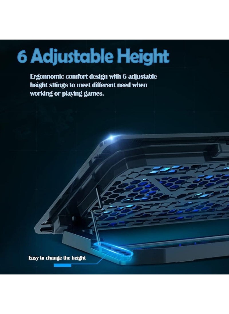 Laptop Cooling Pad, Laptop Cooler Stand with 6 Quiet Cooling Fans and 6 Height Adjustable Dual USB Powered Gaming Laptop Cooling Stand for 12-17 Inch Laptop Computer  - Image 5