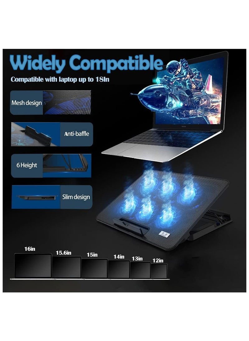 Laptop Cooling Pad, Laptop Cooler Stand with 6 Quiet Cooling Fans and 6 Height Adjustable Dual USB Powered Gaming Laptop Cooling Stand for 12-17 Inch Laptop Computer  - Image 4