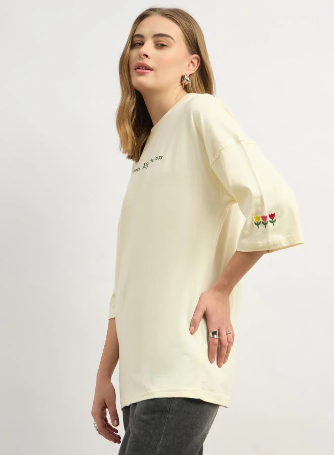 Styli Styli Floral Embroidered Dropped Shoulder Oversized T-Shirt