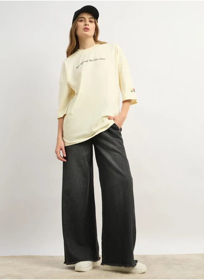 Styli Styli Floral Embroidered Dropped Shoulder Oversized T-Shirt