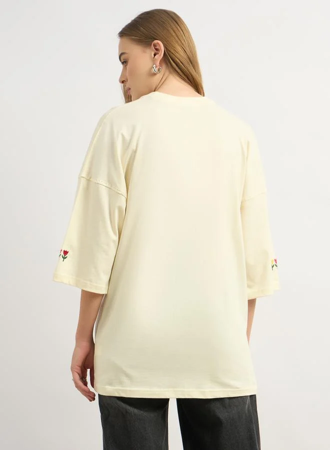 Styli Styli Floral Embroidered Dropped Shoulder Oversized T-Shirt
