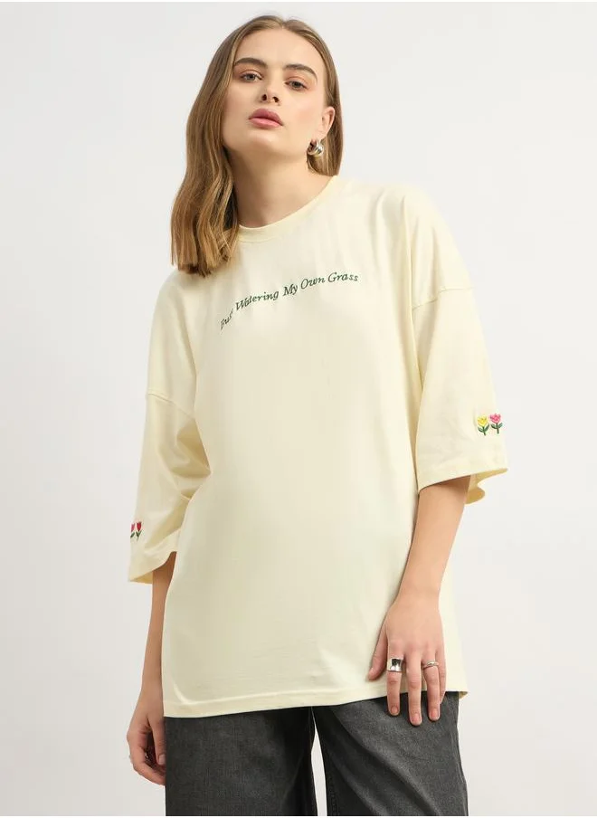 Styli Styli Floral Embroidered Dropped Shoulder Oversized T-Shirt