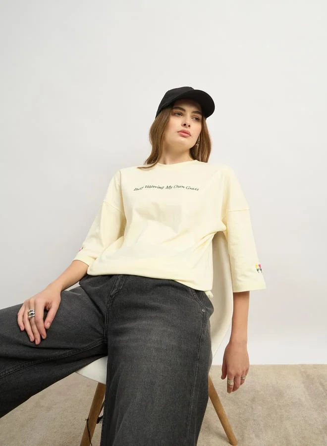 Styli Styli Floral Embroidered Dropped Shoulder Oversized T-Shirt