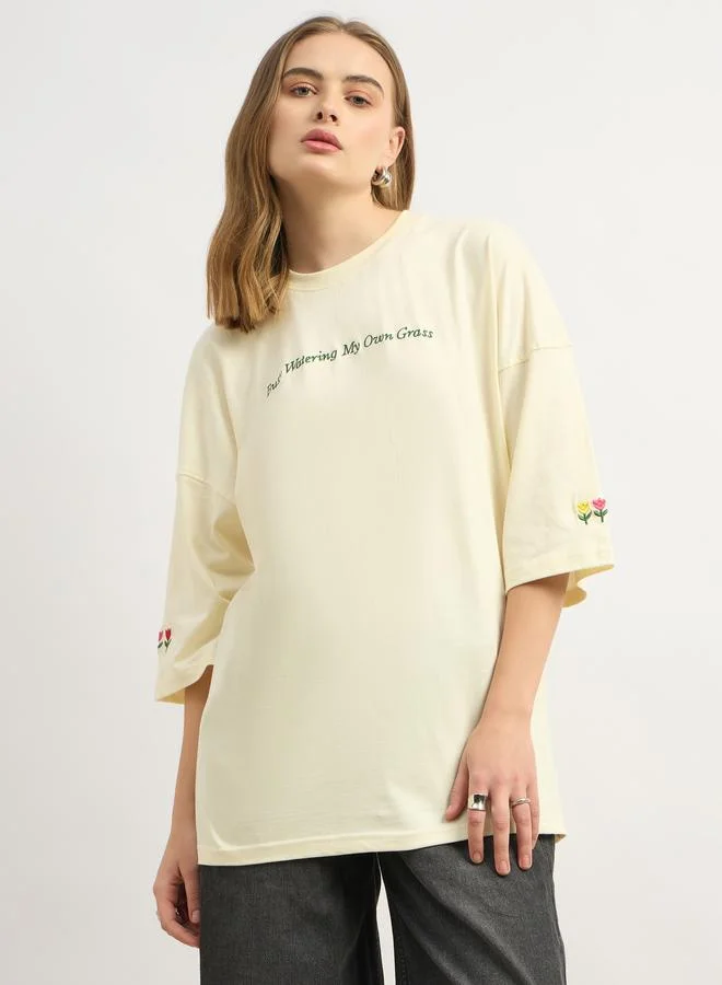 Styli Styli Floral Embroidered Dropped Shoulder Oversized T-Shirt