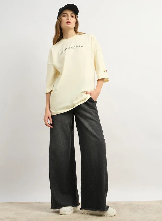 Styli Styli Floral Embroidered Dropped Shoulder Oversized T-Shirt