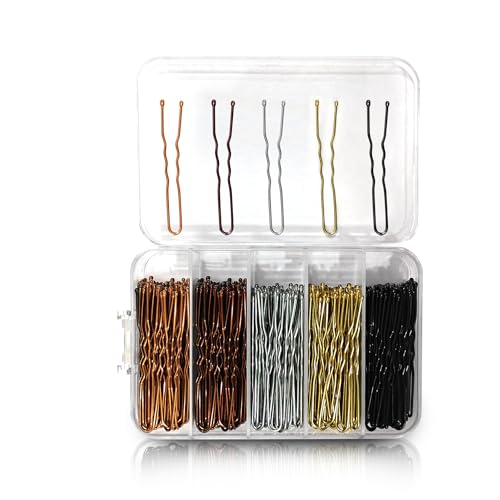 Sanas Hair Pins For Hair Styling (250Pcs) Bobby Pins For Women Hair Pin Variety In Design & Finish Juda Pins For Hair Bun U Pins For Hair Stylish (5cm Long) (250Pcs) Gold Silver Bronze Black & Rose Gold - Image 1