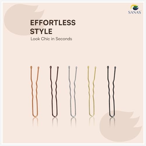 Sanas Hair Pins For Hair Styling (250Pcs) Bobby Pins For Women Hair Pin Variety In Design & Finish Juda Pins For Hair Bun U Pins For Hair Stylish (5cm Long) (250Pcs) Gold Silver Bronze Black & Rose Gold - Image 2