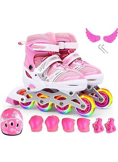 Inline Skates, Girls Pink Adjustable Inline Skates with Light up Wheels, Beginner Roller Skates for Girls, Men and Ladies