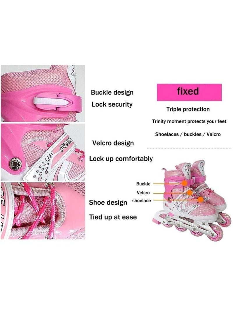 Gonice - Inline Skates, Girls Pink Adjustable Inline Skates with Light up Wheels, Beginner Roller Skates for Girls, Men and Ladies - Image 1