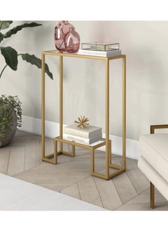 LINGWEI Metal Console Table with Clear Glass Shelf Sofa Side Table End Table Gold 55.9x74.9x20.3cm  - Image 3