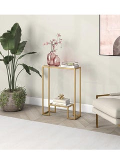 LINGWEI Metal Console Table with Clear Glass Shelf Sofa Side Table End Table Gold 55.9x74.9x20.3cm  - Image 1