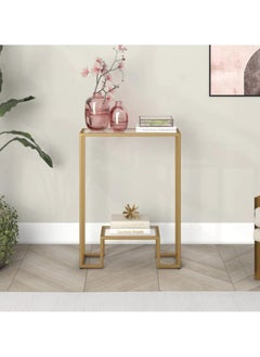 LINGWEI Metal Console Table with Clear Glass Shelf Sofa Side Table End Table Gold 55.9x74.9x20.3cm  - Image 2