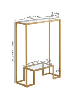 LINGWEI Metal Console Table with Clear Glass Shelf Sofa Side Table End Table Gold 55.9x74.9x20.3cm  - Image 4