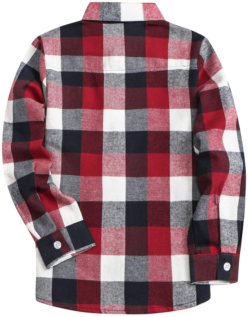 SANGTREE Boys Plaid Shirts Long Sleeve Button Down Flannel Shirt Tops Red White Navy, 12-13 Years = Tag 180 - Image 2