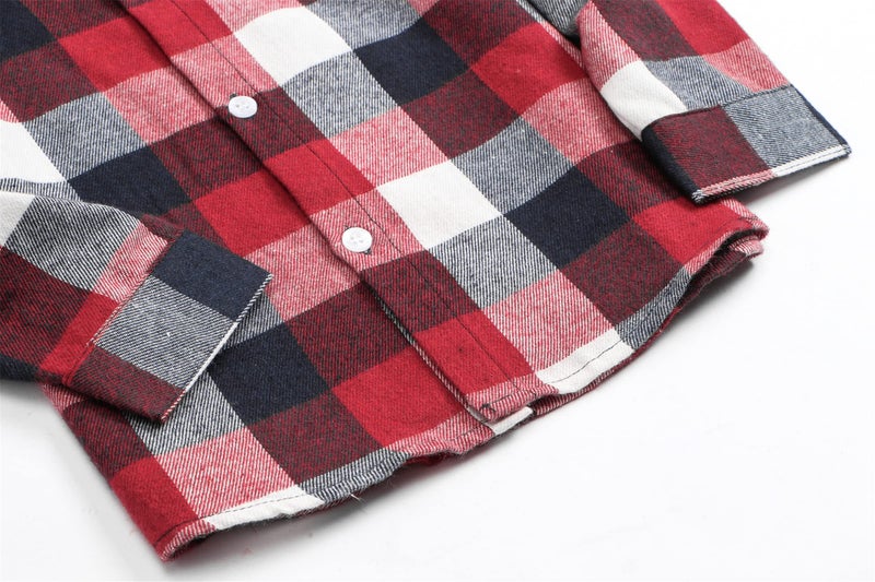 SANGTREE Boys Plaid Shirts Long Sleeve Button Down Flannel Shirt Tops Red White Navy, 12-13 Years = Tag 180 - Image 5