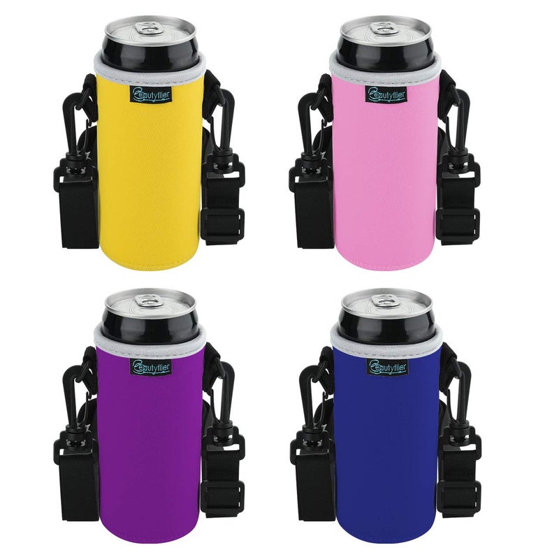 Beautyflier Beautyflier Neoprene Can Sleeve with Adjustable Shoulder Strap Insulator Carrier Holder for 12 Ounce Energy Drink Beverage Beer Can Slim 12 oz can sleeve4pcs 