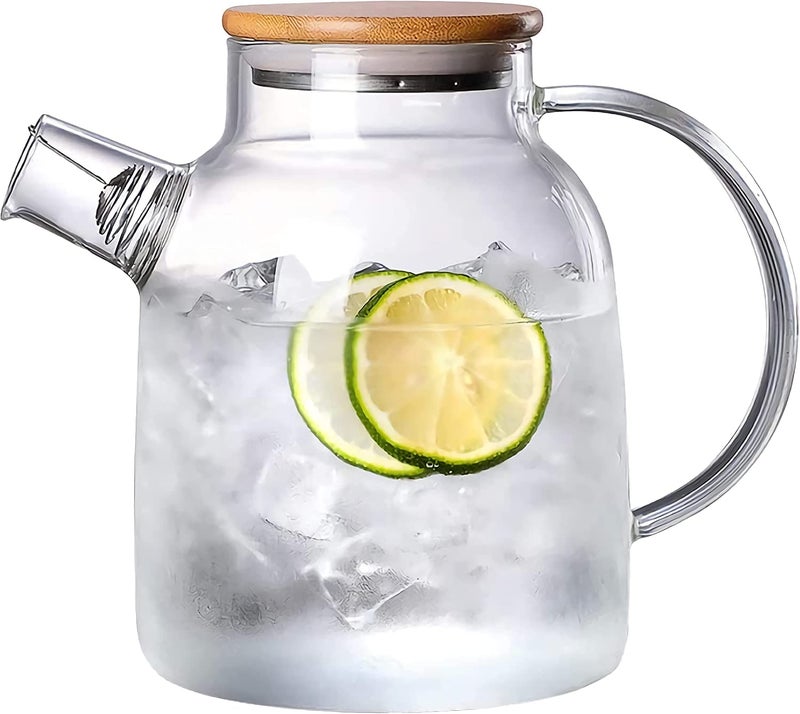 RADHIKA STORE RADHIKA STORE Glass Water jug with Air Tight Bamboo lid, for Juice Water iced Tea Pitcher Tea Carafe with Glass Pitcher and Sun Tea jar, 1800ml- 1pc, Clear.  - Image 1