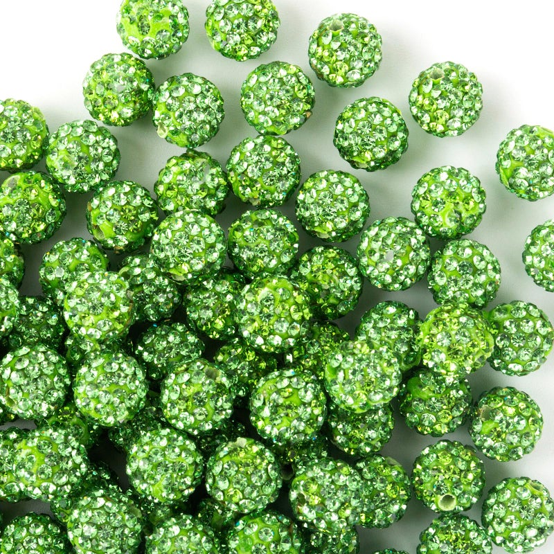 Jukercici 10mm Clay Rhinestone Beads for Bracelets 100 Pcs Sparkle Crystal Beads for Jewelry Making Glitter Round Shamballa Disco Ball Design for DIY Crafts Necklace Earrings Decoration Light Green - Image 3