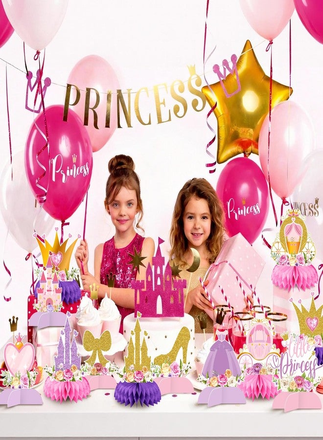 Photken 12 قطعة من زينة طاولة حفلات الأميرات على شكل خلية نحل - زينة طاولة حفلات الأميرات الصغيرات مع تيجان وقلاع وأقواس وقلوب لحفلات أعياد الميلاد وحفلات استقبال المولود الجديد وديكورات حفلات الفتيات ذات الطابع الخيالي - Image 5