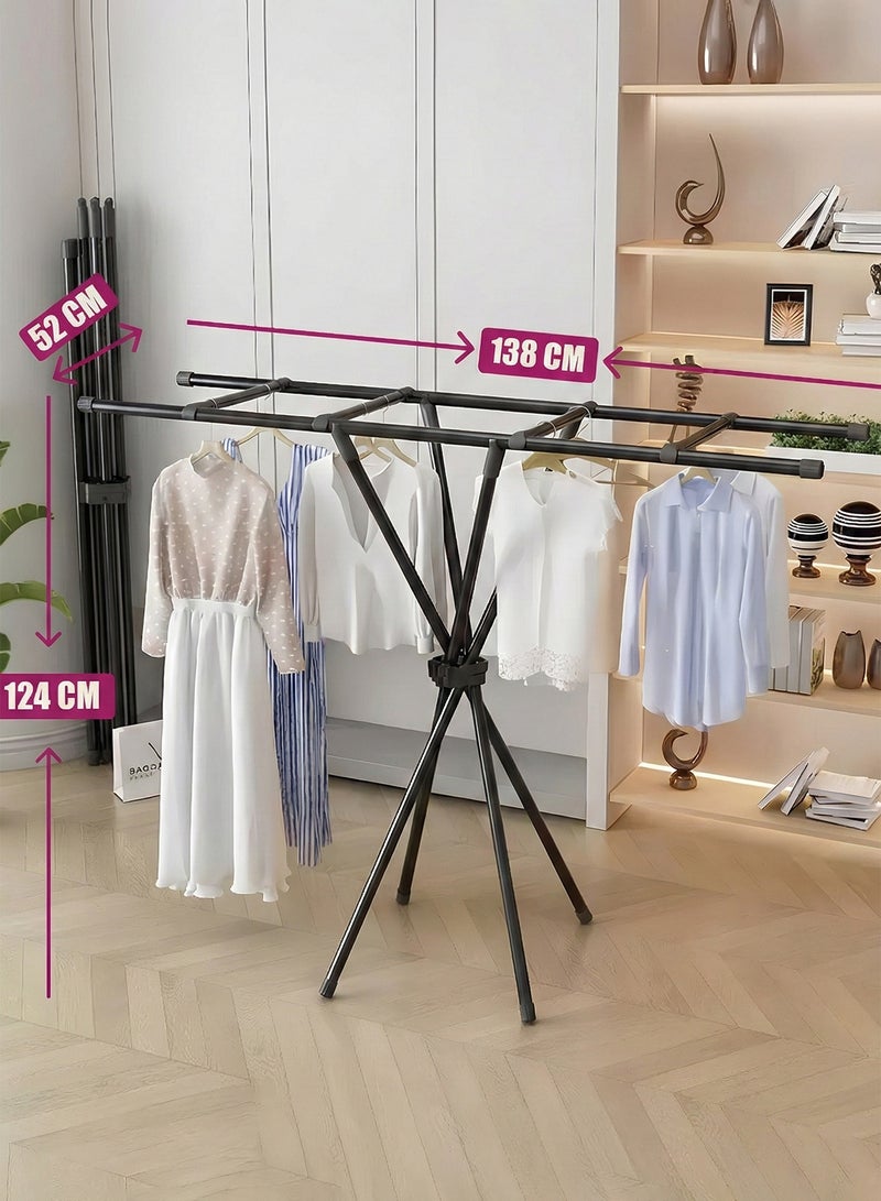 Taimi Foldable Clothes Drying Rack – Heavy-Duty Carbon Steel Double Pole Drying Rack with Non-Slip Bases for Indoor and Outdoor Use – Black - Image 4