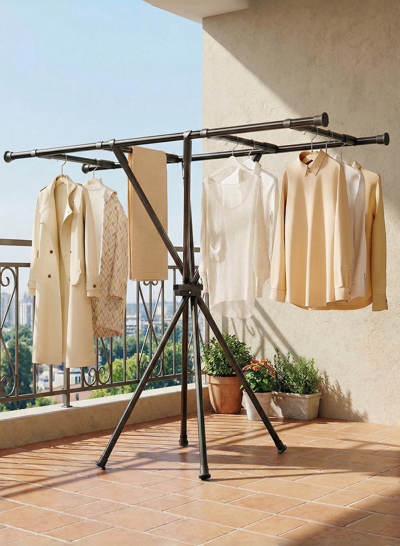 Taimi Foldable Clothes Drying Rack – Heavy-Duty Carbon Steel Double Pole Drying Rack with Non-Slip Bases for Indoor and Outdoor Use – Black - Image 2