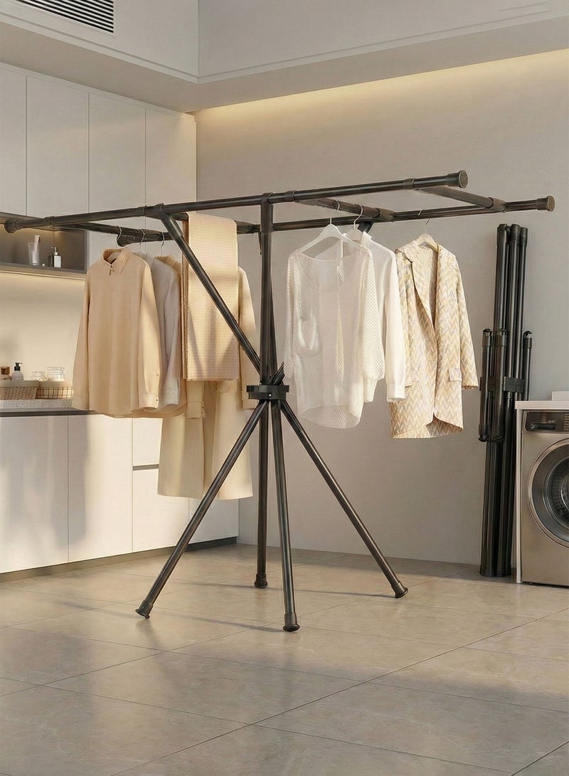 Taimi Foldable Clothes Drying Rack – Heavy-Duty Carbon Steel Double Pole Drying Rack with Non-Slip Bases for Indoor and Outdoor Use – Black - Image 1