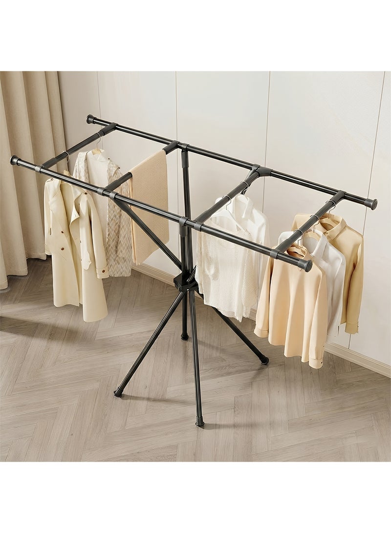 Taimi Foldable Clothes Drying Rack – Heavy-Duty Carbon Steel Double Pole Drying Rack with Non-Slip Bases for Indoor and Outdoor Use – Black - Image 3