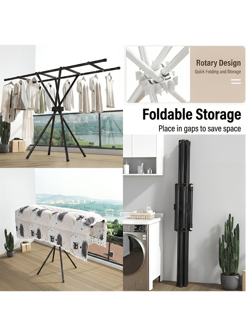 Taimi Foldable Clothes Drying Rack – Heavy-Duty Carbon Steel Double Pole Drying Rack with Non-Slip Bases for Indoor and Outdoor Use – Black - Image 5