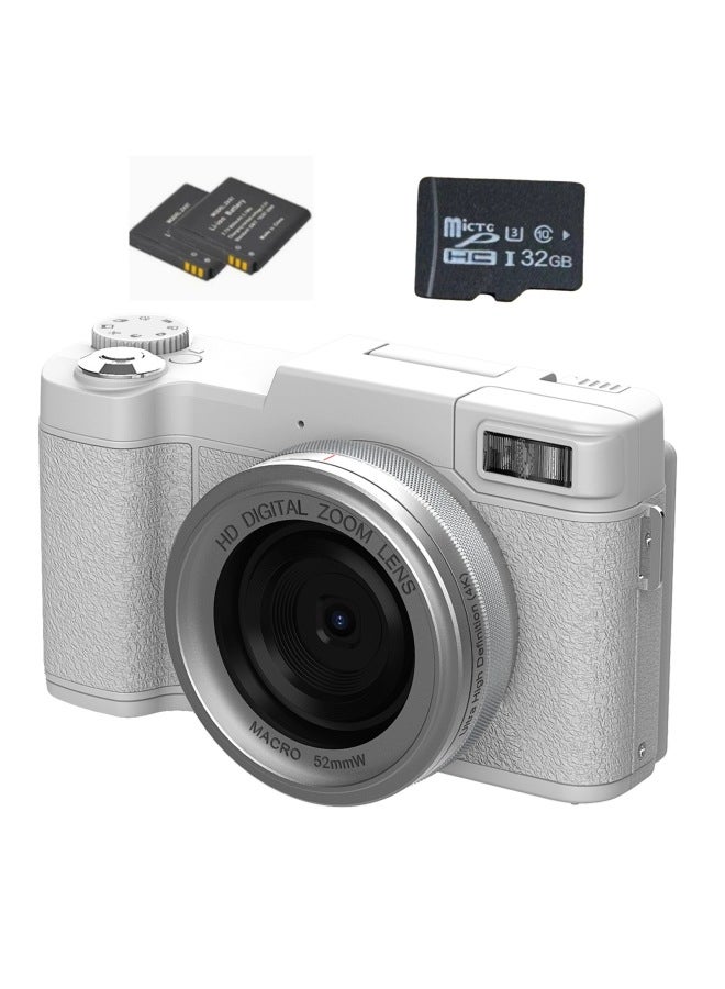 Generic 5K English Version 64 Million Pixel Camera Video Camera Full HD With Flip HD Screen R2H-Body Color:White Standard English Version - 5k + Battery (2 Batteries In Total) + 32gb Card  - Image 1
