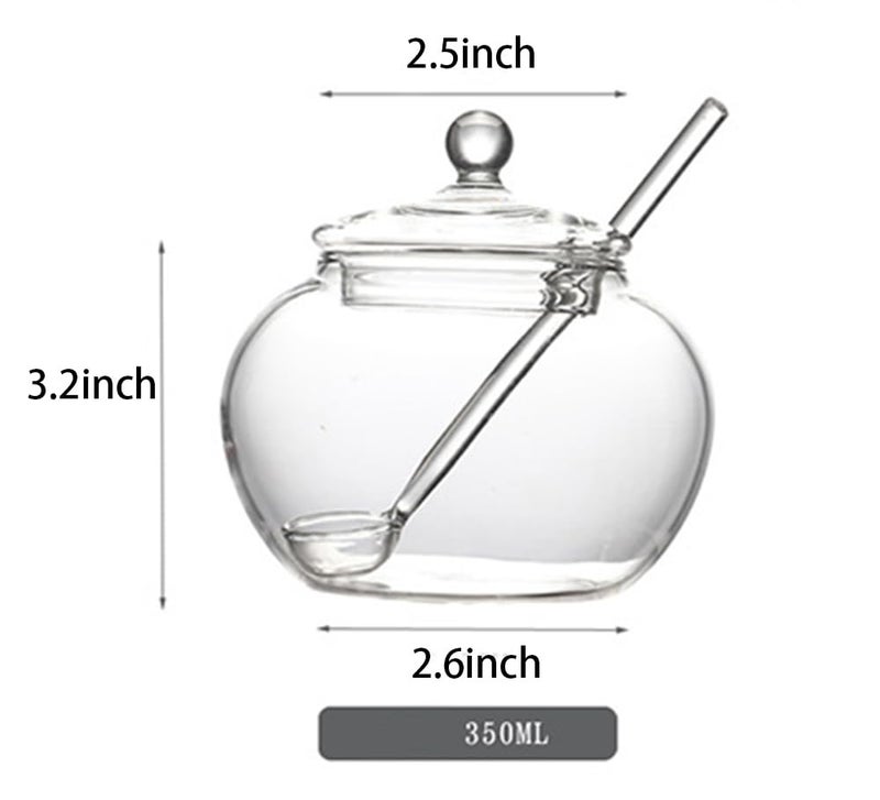 123Arts Clear Glass Sugar Bowls Storage Jars with Lid and Sugar Serving Spoons, Set of 2 - Image 2