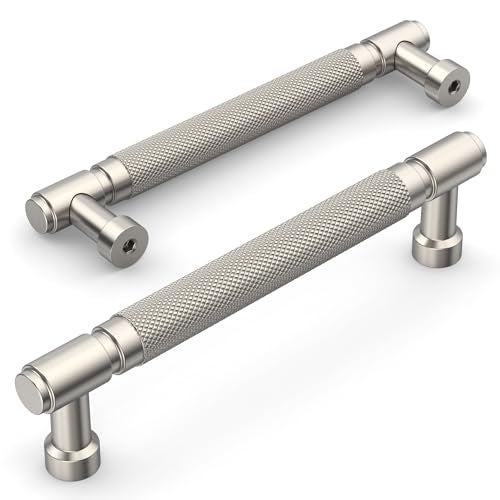 Amerdeco 10 Pack Brushed Satin Nickel knurled Cabinet Pulls 5 Inch128mm Hole Center Drawer Pulls Cabinet Hardware Kitchen Cabinet Handles for Bathroom ZH0072 - Image 3