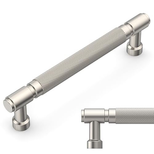 Amerdeco 10 Pack Brushed Satin Nickel knurled Cabinet Pulls 5 Inch128mm Hole Center Drawer Pulls Cabinet Hardware Kitchen Cabinet Handles for Bathroom ZH0072 - Image 1