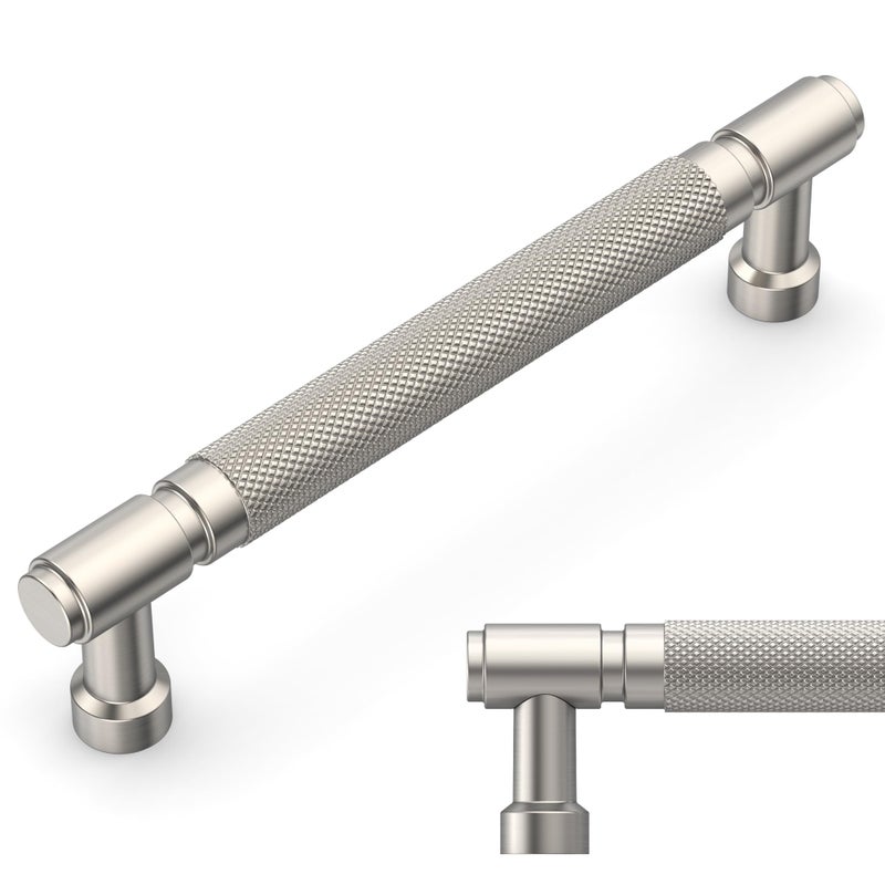 Amerdeco 10 Pack Brushed Satin Nickel knurled Cabinet Pulls 5 Inch128mm Hole Center Drawer Pulls Cabinet Hardware Kitchen Cabinet Handles for Bathroom ZH0072 - Image 2
