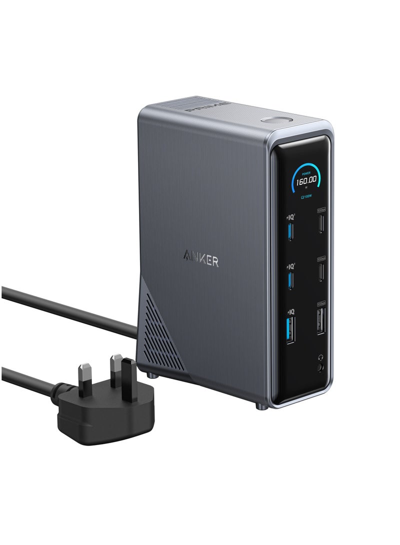Anker Prime Charging Docking Station, 14-Port with 160W Max Output and Built-In GaN AC-DC Power, 10Gbps Data Transfers, Real-Time Smart Interface, Dual 4K Displays for MacBook, Dell, Phones, and More - Image 1