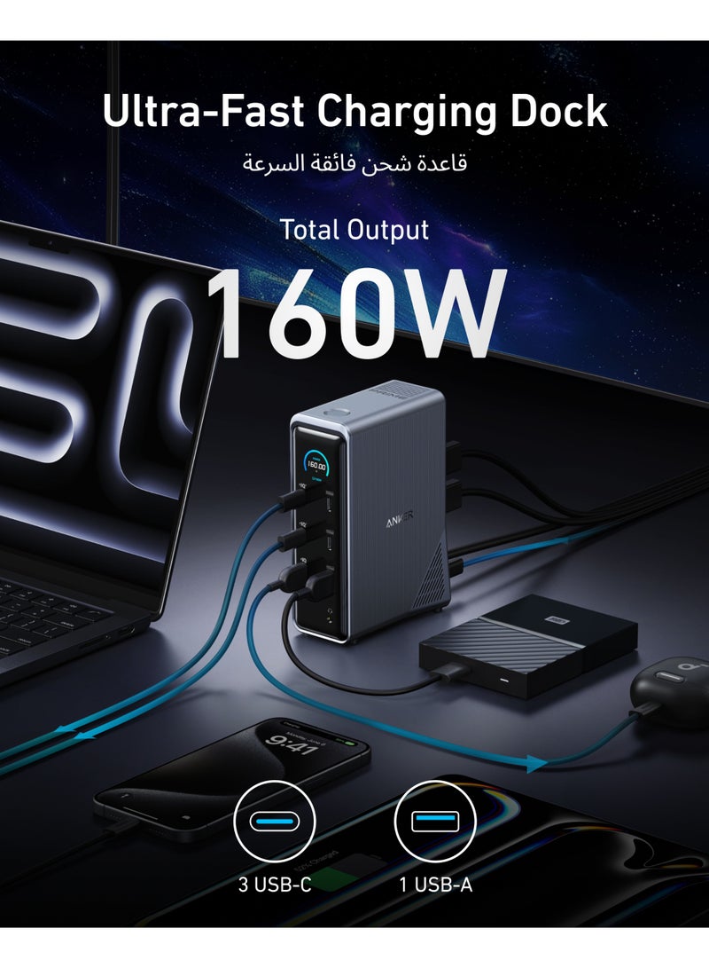 Anker Prime Charging Docking Station, 14-Port with 160W Max Output and Built-In GaN AC-DC Power, 10Gbps Data Transfers, Real-Time Smart Interface, Dual 4K Displays for MacBook, Dell, Phones, and More - Image 3